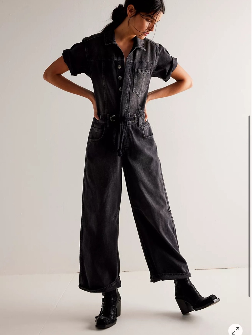 Black Wide-Leg Denim  We The Free Edison Wide-Leg Coverall